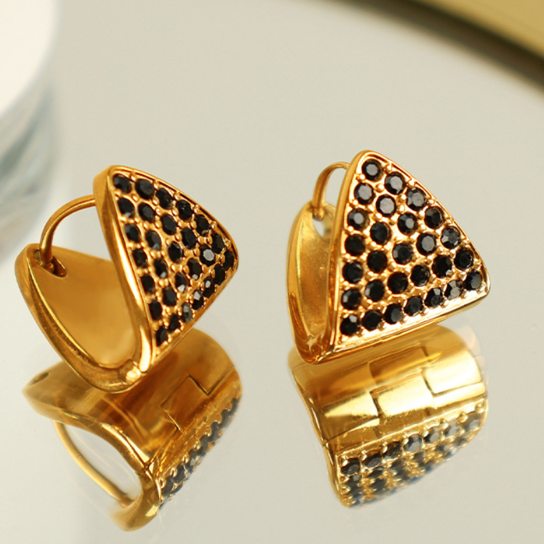 1 Pair Simple Series Simple Geometric Stainless Steel  Gold Color Rhinestone Women's Hoop Earrings h5 